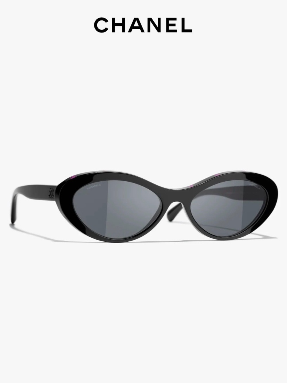 CHANEL Black Cat-Eye Sunglasses with Dark Gray Lenses